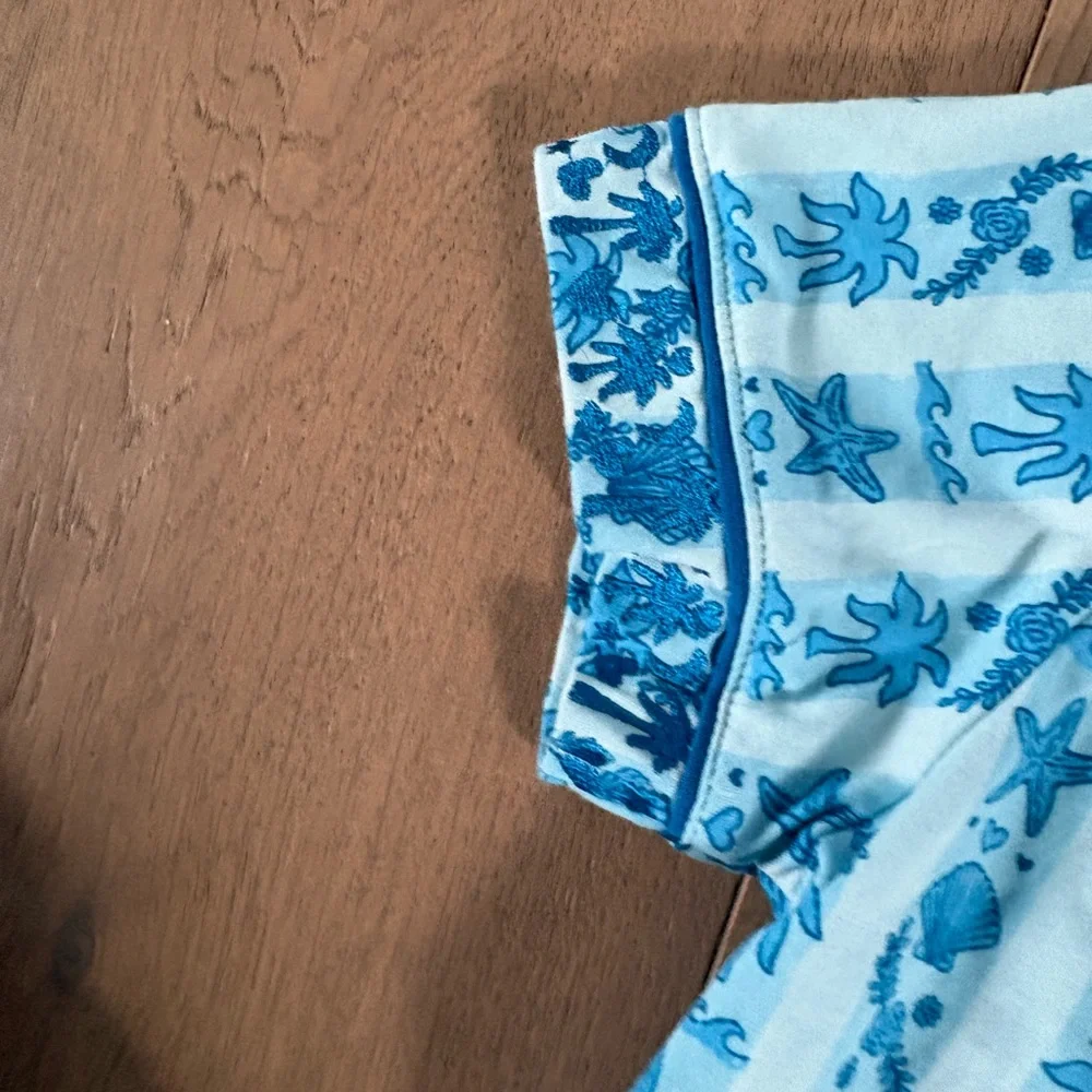 Pink Palm Puff Blue Printed Pajama Set - Picture 10 of 16